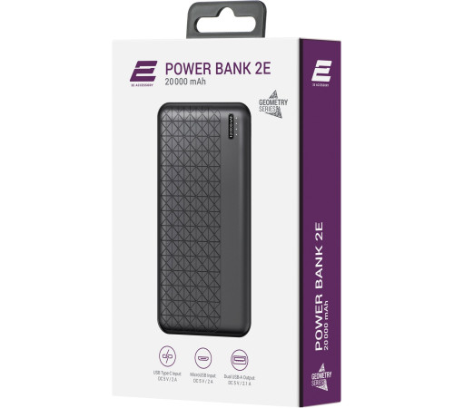 Портативний акумулятор 2Е 20000mAh Geometry Type-C, USB-А, Black (2E-PB2072-BLACK)