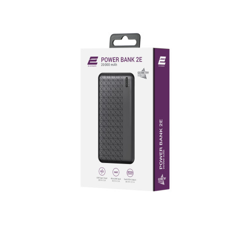 Портативний акумулятор 2Е 20000mAh Geometry Type-C, USB-А, Black (2E-PB2072-BLACK)