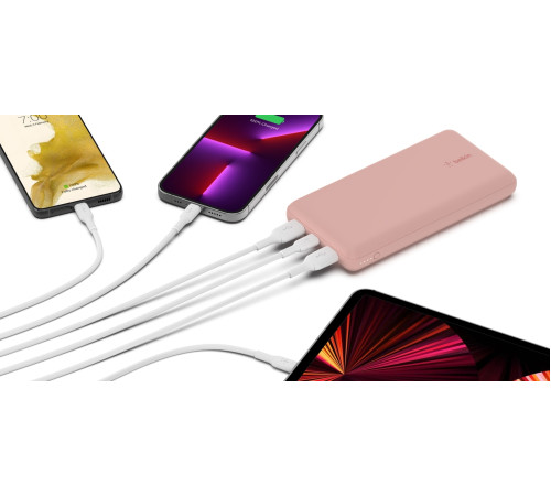 Портативный аккумулятор Power Bank Belkin 20000mAh 15W, Dual USB-A, USB-C Rose Gold (BPB012BTRG)