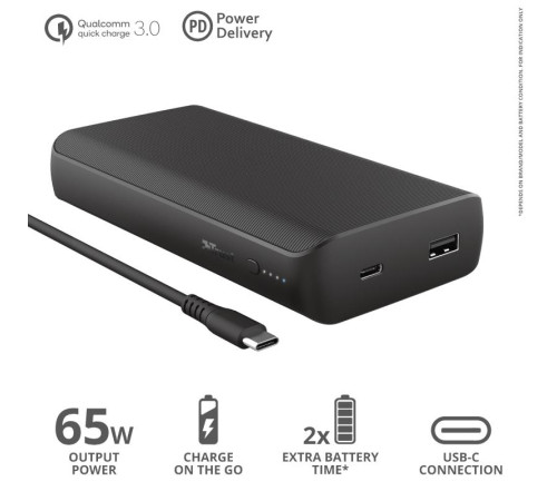 Портативний акумулятор Trust Laro USB-C 20000 mAh for Laptop 65W Black