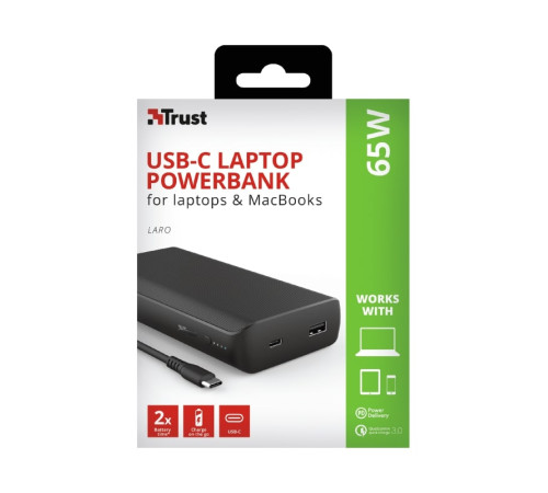 Портативний акумулятор Trust Laro USB-C 20000 mAh for Laptop 65W Black