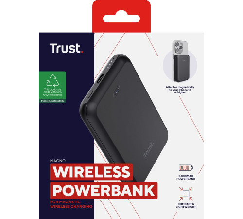 Портативний зарядний пристрій Trust Magnetic WL 5000 mAh Black