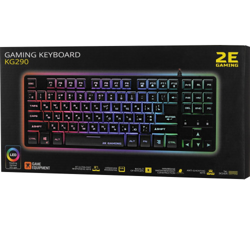Игровая клавиатура 2E GAMING KG290 87 keys LED USB Black Ukr (2E-KG290UB)