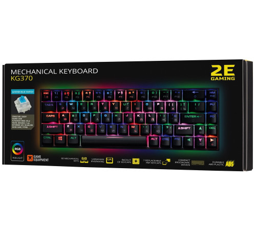 Клавиатура игровая 2E Gaming KG370 RGB Gateron Blue Switch Black (2E-KG370UBK-BL)