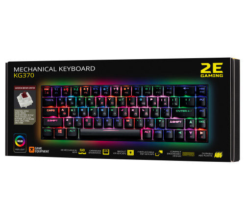 Клавиатура игровая 2E Gaming KG370 RGB Gateron Brown Switch Black (2E-KG370UBK-BR)