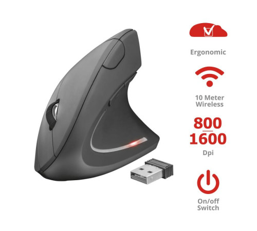 Миша Trust VERTO WL ERGONOMIC BLACK (22879)