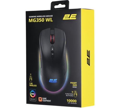 Ігрова миша 2E GAMING MG350 WL, RGB USB Black (2E-MG350UB-WL)