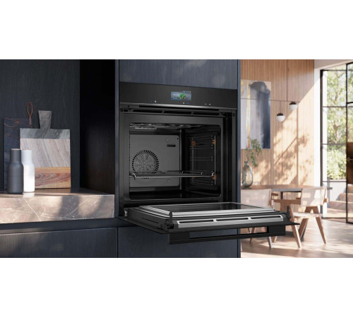 Духовой шкаф Siemens HM736G1B1 электрический, 67л, A, дисплей, конвекция, пиролиз, ф-ция СВЧ, черный