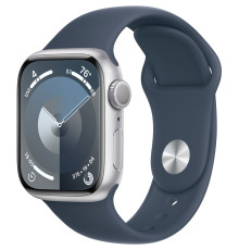 Смарт-часы Apple Watch Series 9 GPS 41mm Silver Aluminium Case with Storm Blue Sport Band - S/M