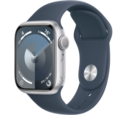 Смарт-часы Apple Watch Series 9 GPS 41mm Silver Aluminium Case with Storm Blue Sport Band - M/L