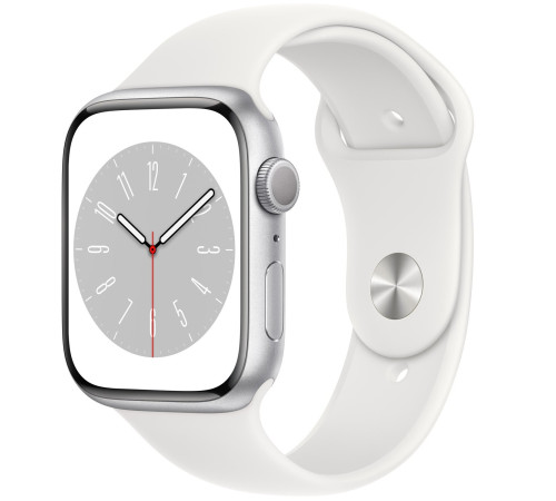 Смарт-часы Apple Watch Series 8 GPS 45mm Silver Aluminium Case with White Sport Band