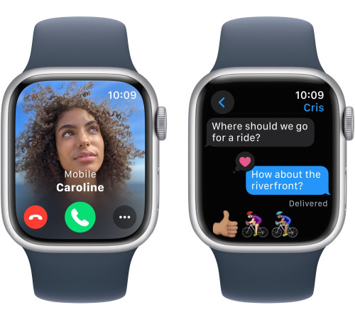 Смарт-часы Apple Watch Series 9 GPS 41mm Silver Aluminium Case with Storm Blue Sport Band - M/L