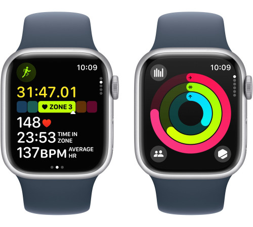 Смарт-часы Apple Watch Series 9 GPS 41mm Silver Aluminium Case with Storm Blue Sport Band - M/L