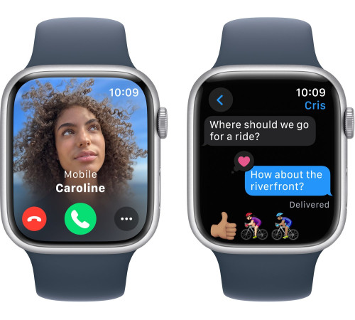 Смарт-часы Apple Watch Series 9 GPS 45mm Silver Aluminium Case with Storm Blue Sport Band - M/L