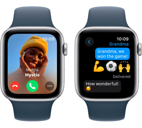 Смарт-часы Apple Watch SE GPS 44mm Silver Aluminium Case with Storm Blue Sport Band - M/L