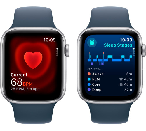 Смарт-часы Apple Watch SE GPS 44mm Silver Aluminium Case with Storm Blue Sport Band - M/L