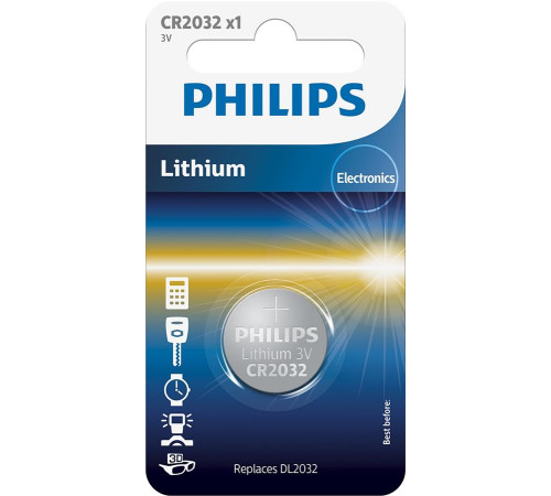 Батарейка Philips CR-2032 bat(3B) Lithium 1шт (CR2032/01B)