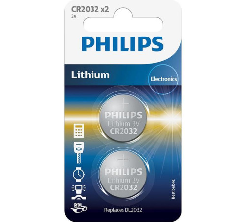Батарейка Philips CR-2032 bat(3B) Lithium 2шт (CR2032P2/01B)