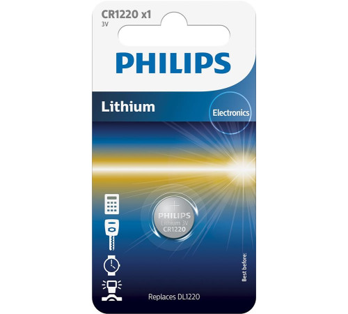 Батарейка Philips CR-1220 bat(3B) Lithium 1шт (CR1220/00B)