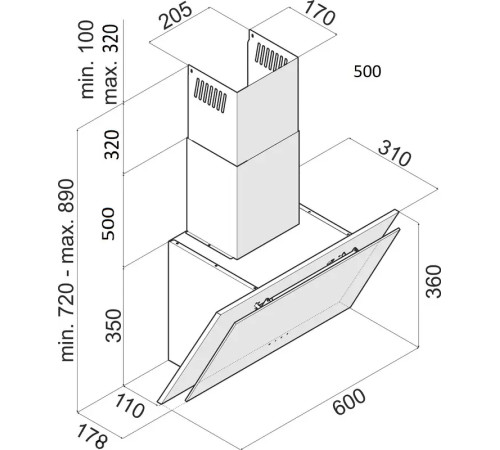 Вытяжка наклонная Best Chef Optic 750 white 60 (1F418B2A8A)