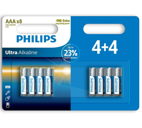Батарейка Philips AAA bat Alkaline 8шт Ultra (LR03E8B/10)