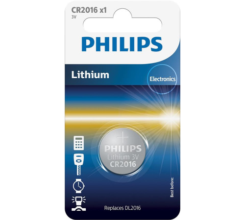 Батарейка Philips CR-2016 bat(3B) Lithium 1шт (CR2016/01B)