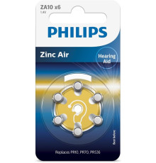 Батарейка Philips ZA10 bat(1.4B) Zinc Air 6шт (ZA10B6A/00)