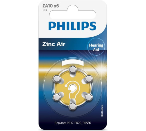 Батарейка Philips ZA10 bat(1.4B) Zinc Air 6шт (ZA10B6A/00)