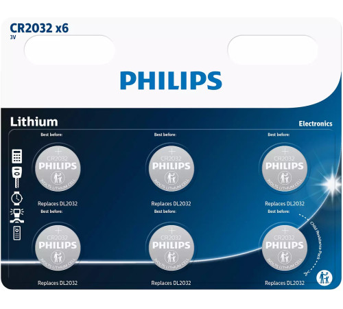 Батарейка Philips CR-2032 bat(3B) Lithium 6шт (CR2032P6/01B)