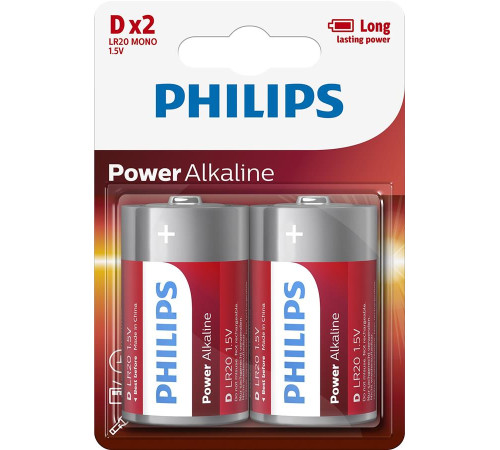 Батарейка Philips D bat Alkaline 2шт PowerLife (LR20P2B/97)