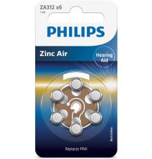 Батарейка Philips ZA312 bat(1.4B) Zinc Air 6шт (ZA312B6A/00)