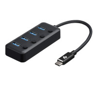 Адаптер 2Е USB-C to 4xUSB3.0, Hub with switch, 0.25 м