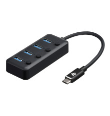 Адаптер 2Е USB-C to 4xUSB3.0, Hub with switch, 0.25 м