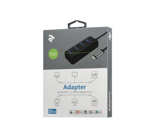Адаптер 2Е USB-C to 4xUSB3.0, Hub with switch, 0.25 м