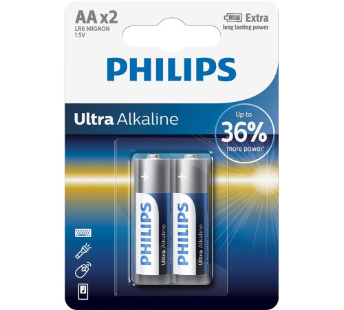 Батарейка Philips AA bat Alkaline 2шт Ultra Alkaline (LR6E2B/10)