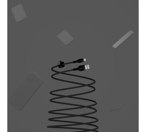 Кабель Belkin USB-A - Lightning плетений, силіконовий, з ремінцем на магніті, 1м, Black