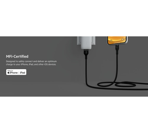 Кабель Belkin USB-A - Lightning плетений, силіконовий, з ремінцем на магніті, 1м, Black