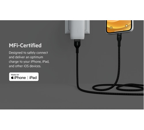 Кабель Belkin USB-A - Lightning плетений, силіконовий, з ремінцем на магніті, 1м, Black