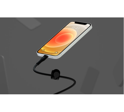 Кабель Belkin USB-A - Lightning плетений, силіконовий, з ремінцем на магніті, 1м, Black