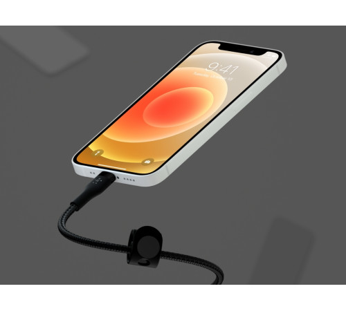 Кабель Belkin USB-A - Lightning плетений, силіконовий, з ремінцем на магніті, 1м, Black