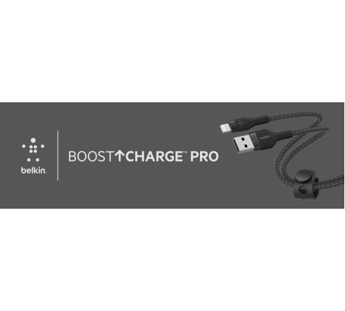 Кабель Belkin USB-A - Lightning плетений, силіконовий, з ремінцем на магніті, 1м, Black