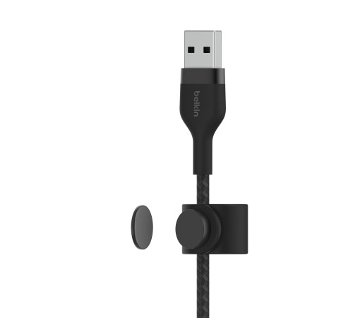 Кабель Belkin USB-A - Lightning плетений, силіконовий, з ремінцем на магніті, 1м, Black