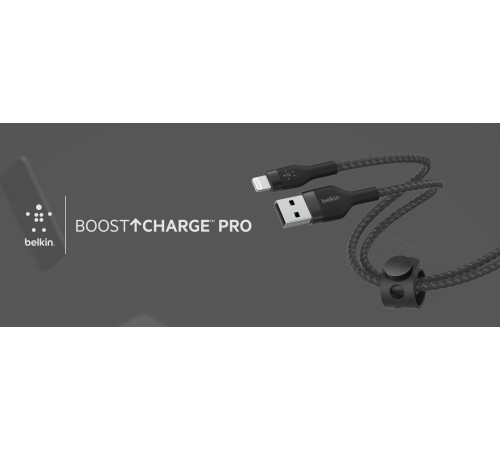 Кабель Belkin USB-A - Lightning плетений, силіконовий, з ремінцем на магніті, 1м, Black