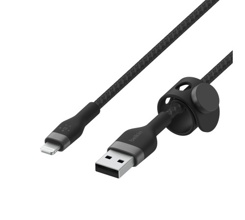 Кабель Belkin USB-A - Lightning плетений, силіконовий, з ремінцем на магніті, 1м, Black