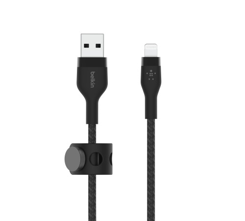 Кабель Belkin USB-A - Lightning плетений, силіконовий, з ремінцем на магніті, 1м, Black