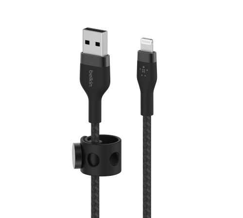 Кабель Belkin USB-A - Lightning плетений, силіконовий, з ремінцем на магніті, 1м, Black