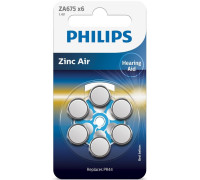 Батарейка Philips ZA675 bat(1.4B) Zinc Air 6шт (ZA675B6A/00)