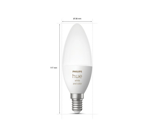 Лампа розумна Philips Hue E14, 5.3W(40Вт), 2000K-6500K, RGB, ZigBee, Bluetooth, димування