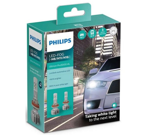 Світлодіодна Автолампа Philips H8/H11/H16 Ultinon Pro5000 HL +160% (11366U50CWX2)
