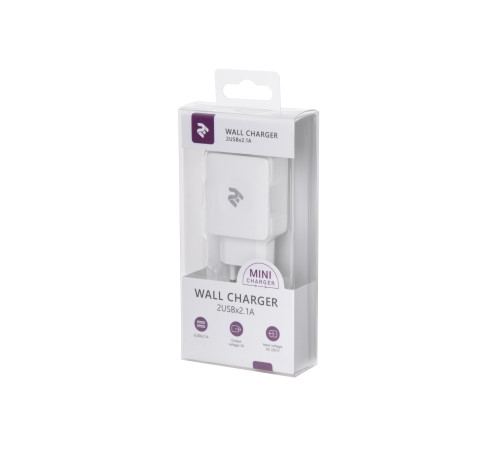 Мережевий ЗП 2Е Wall Charger USB-A Dual 2.4A White